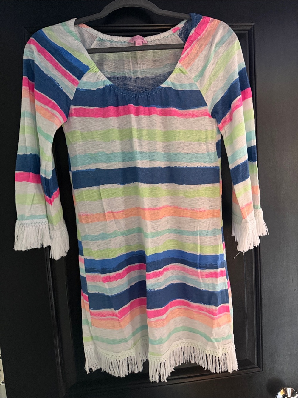 Lilly Pulitzer Multicolor Stripe Fringe-Hem Dress in Navy, Pink, Green